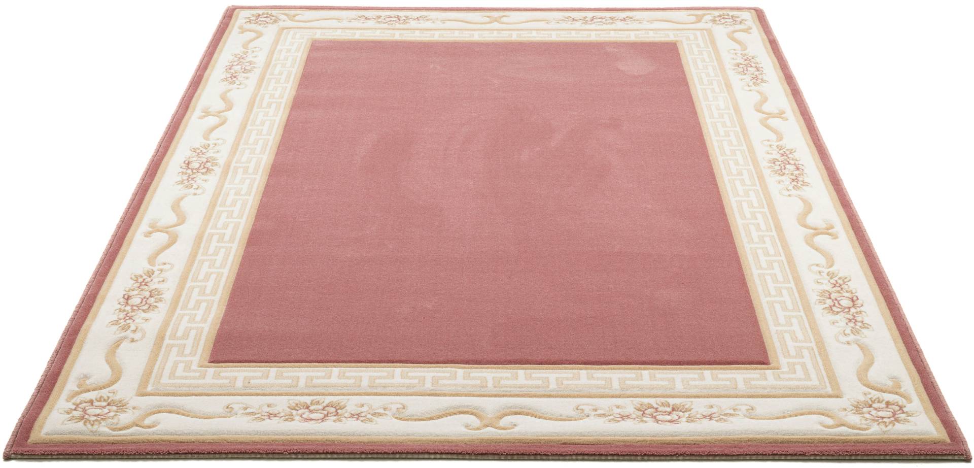 THEKO Wollteppich "Pelinia 7745" rechteckig 12 mm Höhe Kurzflor, Uni Farben, mit Bordüre, reine Wolle von Theko