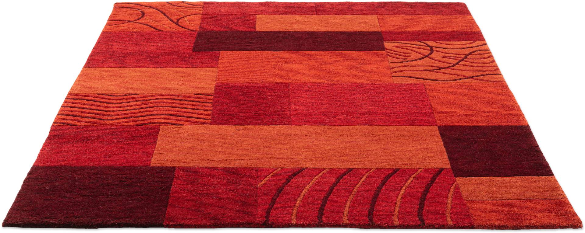 THEKO Wollteppich "Royal Domas 4028" rechteckig 14 mm Höhe Kurzflor, reine Wolle, handgetuftet, modernes Patchwork Design von Theko