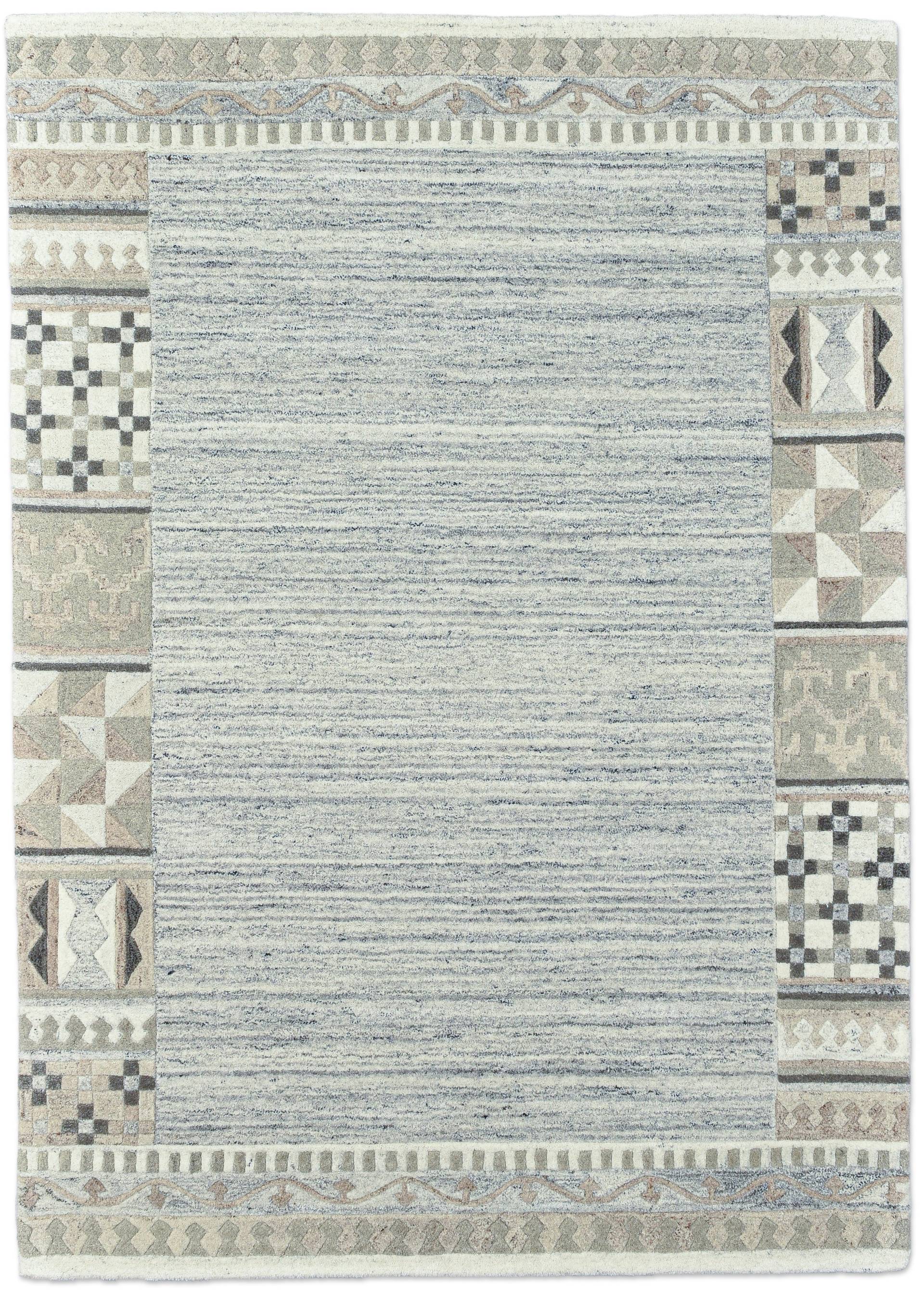 THEKO Wollteppich "Royal Natur 6030" rechteckig 14 mm Höhe reine Wolle, handgetuftet, mit Bordüre von Theko