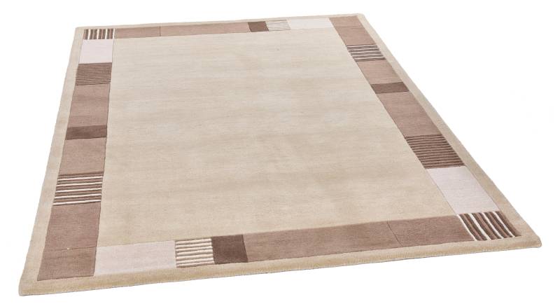 THEKO Wollteppich "Royal Nepali 3085" rechteckig 15 mm Höhe reine Wolle, handgetuftet, Uni-Farben, mit Bordüre, modernes Design von Theko