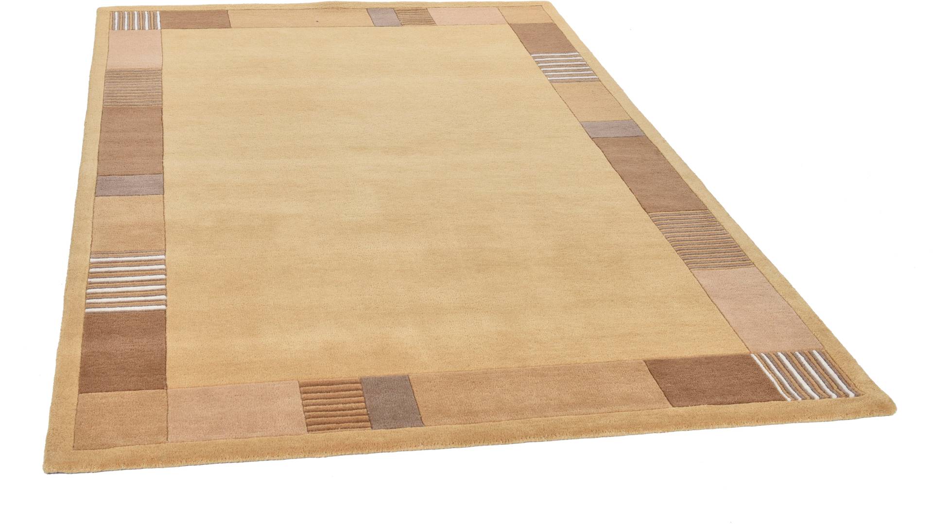 THEKO Wollteppich "Royal Nepali 3085" rechteckig 15 mm Höhe reine Wolle, handgetuftet, Uni-Farben, mit Bordüre, modernes Design von Theko