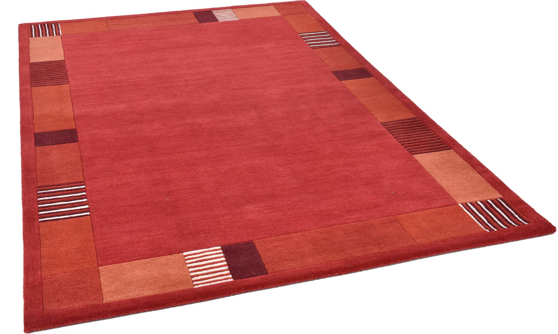 THEKO Wollteppich "Royal Nepali 3085" rechteckig 15 mm Höhe reine Wolle, handgetuftet, Uni-Farben, mit Bordüre, modernes Design von Theko