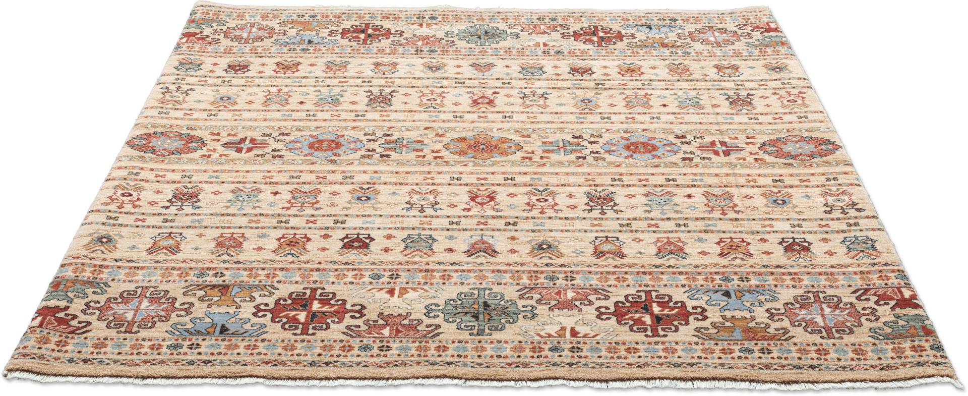 THEKO Wollteppich "Saharna 7684" rechteckig 12 mm Höhe Kurzflor, Orient Optik, reine Wolle, mit Fransen, Wohnzimmer von Theko