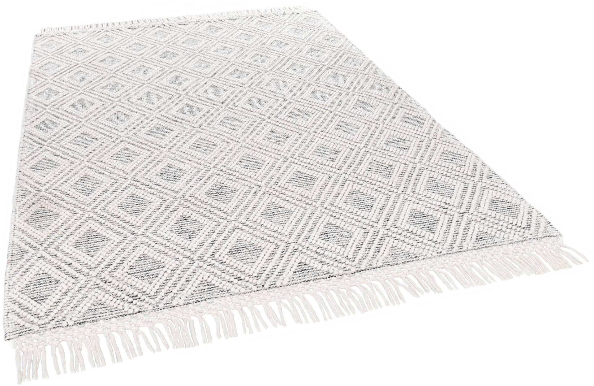 THEKO Wollteppich "Visby - 702" rechteckig 10 mm Höhe Handweb Teppich, reine Wolle, handgewebt, Rauten Design, mit Fransen von Theko