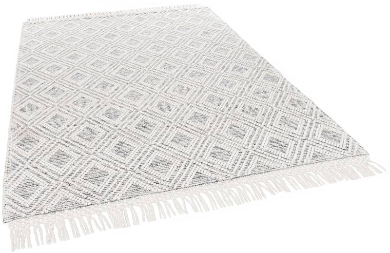 THEKO Wollteppich "Visby - 702" rechteckig 10 mm Höhe Handweb Teppich, reine Wolle, handgewebt, Rauten Design, mit Fransen von Theko