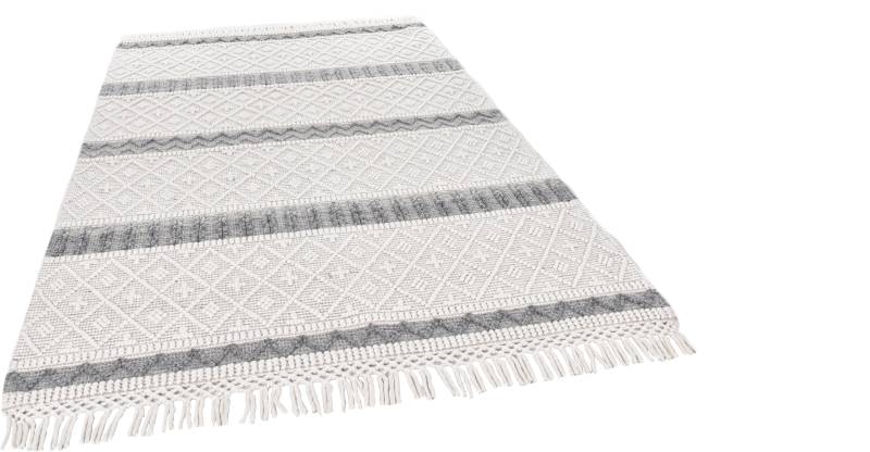 THEKO Wollteppich "Visby - 915" rechteckig 10 mm Höhe reine Wolle, handgewebt, Scandi Design, mit Fransen von Theko