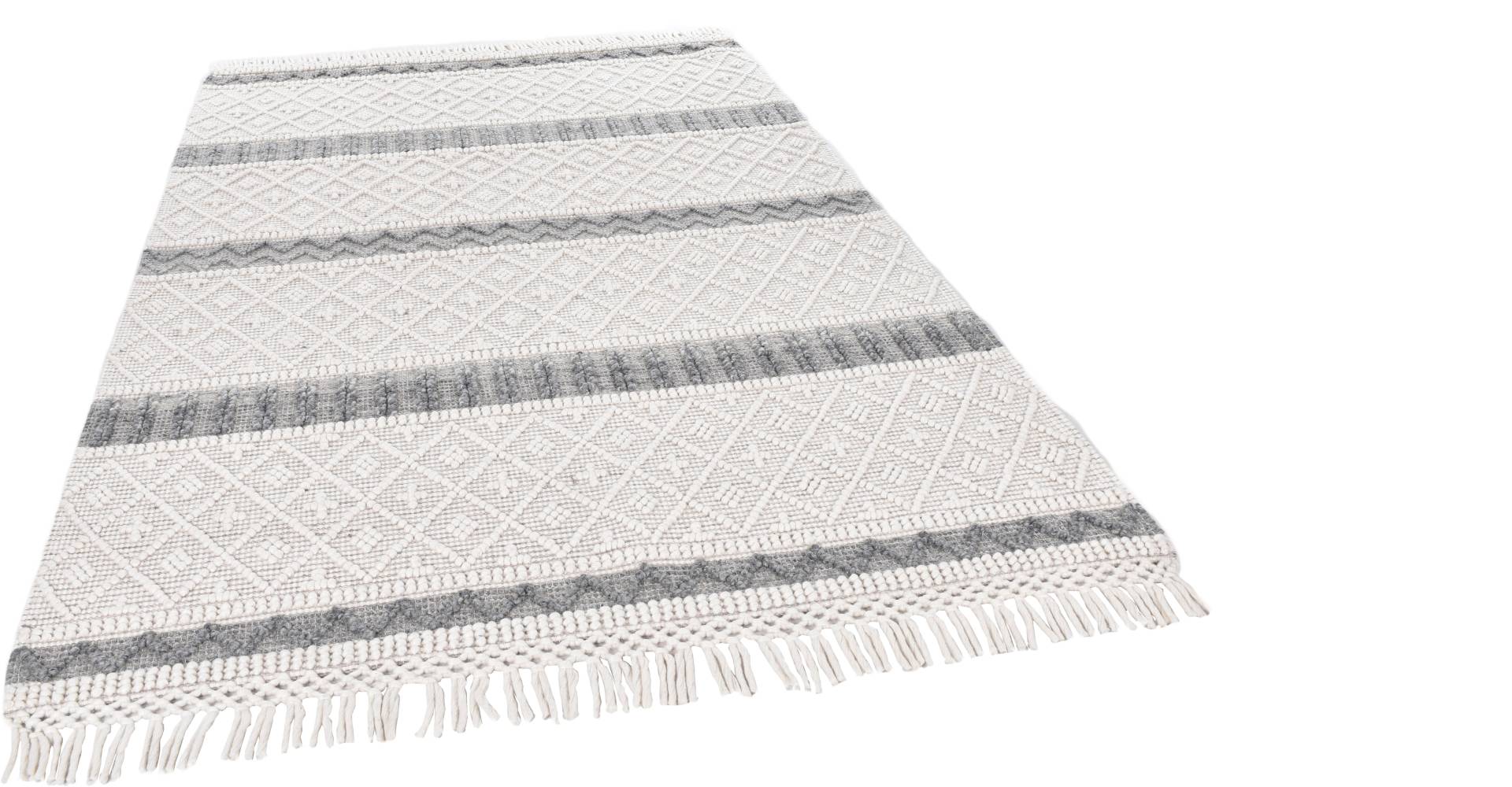 THEKO Wollteppich "Visby - 915" rechteckig 10 mm Höhe reine Wolle, handgewebt, Scandi Design, mit Fransen von Theko