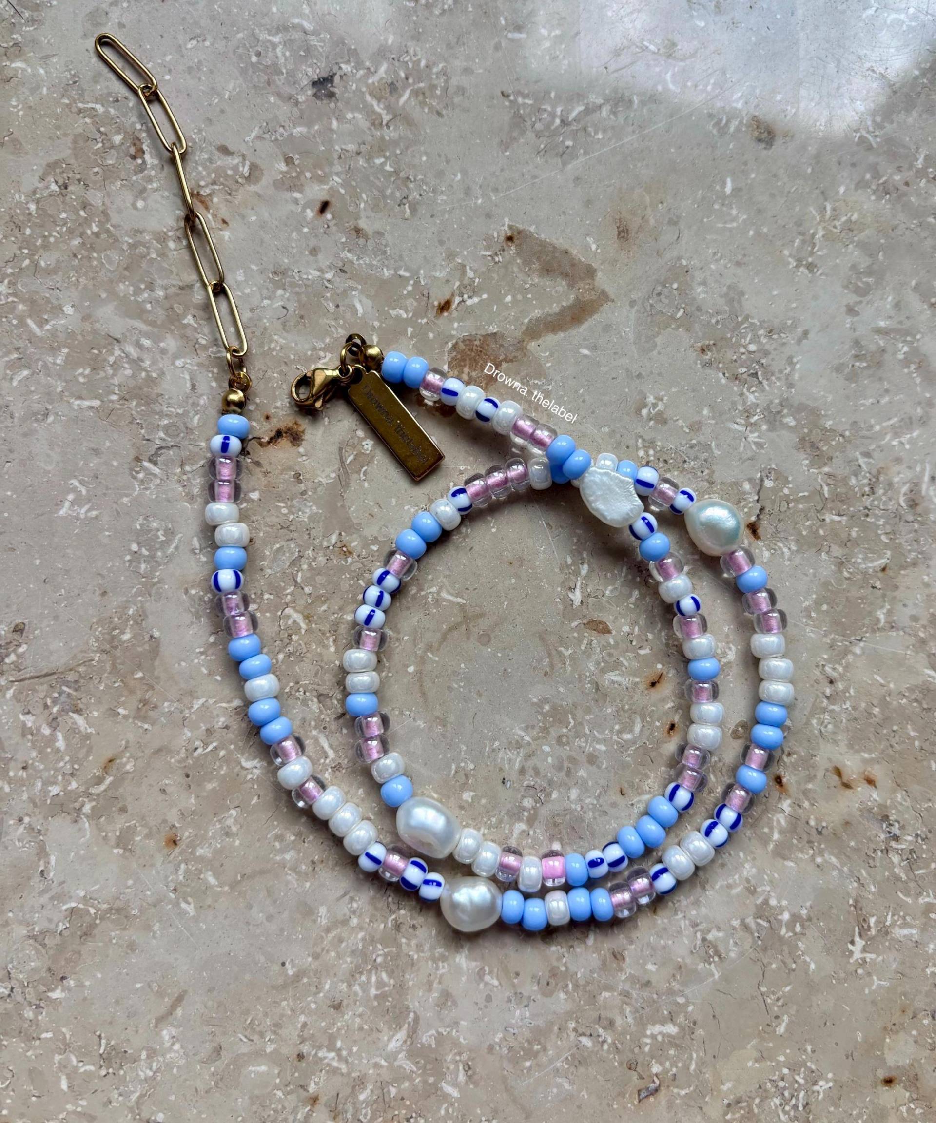 Perlenkette Mit Echten Süßwasserperlen Kette Glasperlen von ThelabelDrowna