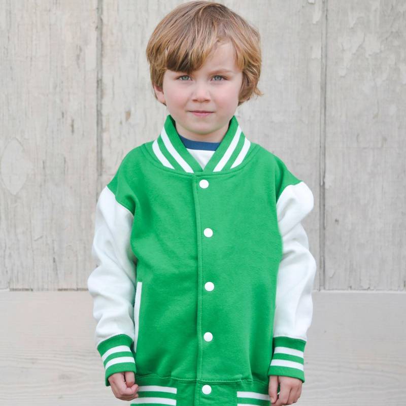 Kinder Sweatshirt Varsity Jacke Grün/Weiss von Thelettermanco