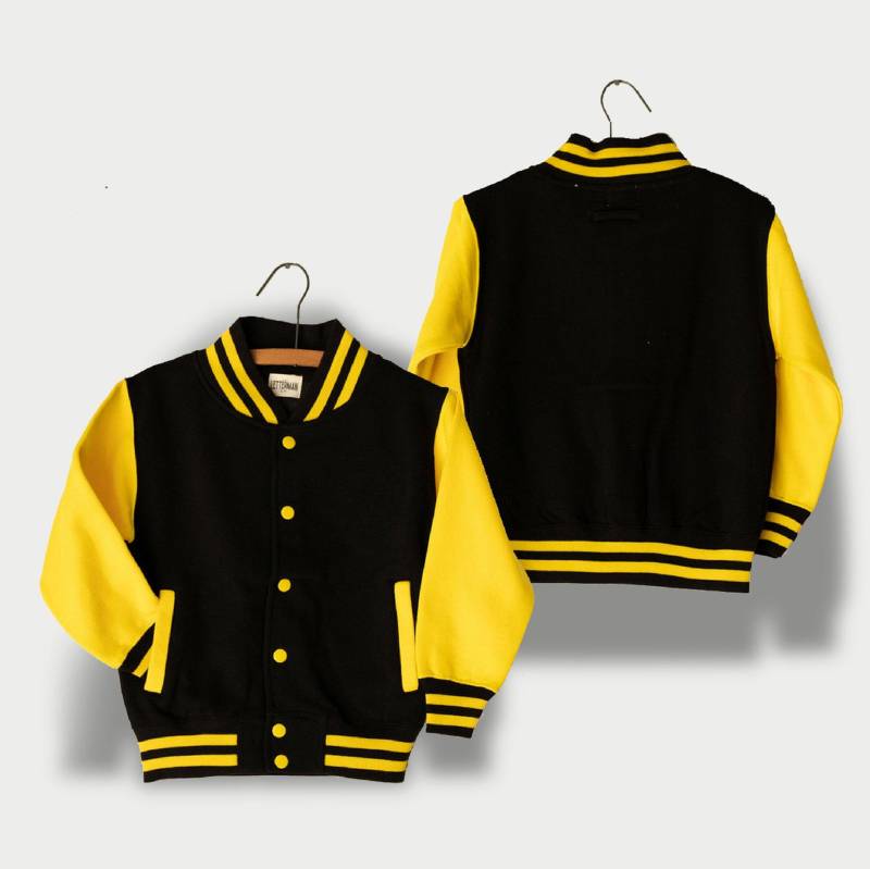 Kinder Sweatshirt Varsity Jacke Schwarz/Gelb von Thelettermanco