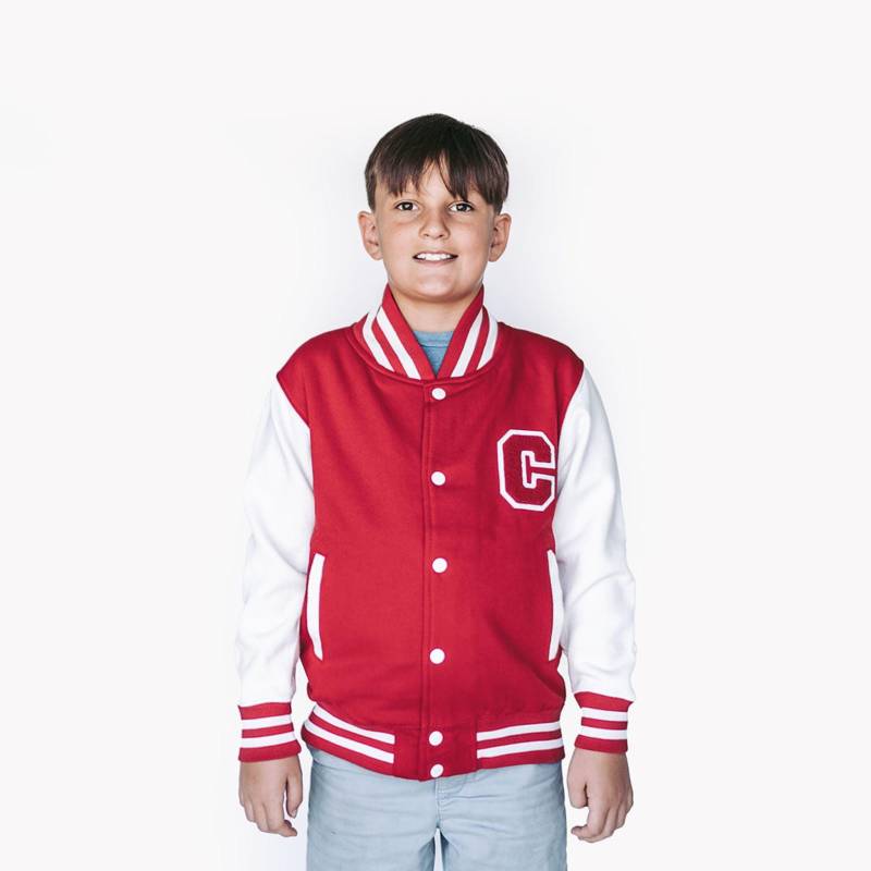 Personalisierte Kinder Sweatshirt Varsity Jacke Rot/Weiss von Thelettermanco