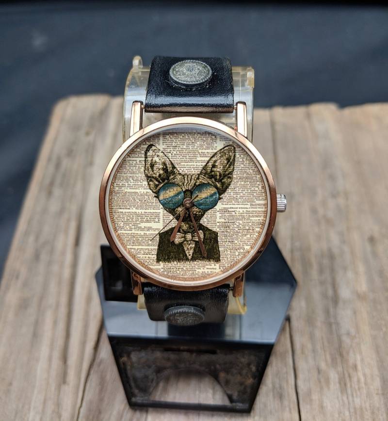 Katzen Wörterbuch Uhr Frauen Männer Lustige Armbanduhr Vintage Uhren Reisegeschenk Geburtstagsgeschenk Schmuck Leder von Thelovertime