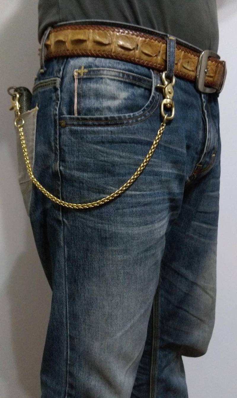Messing Geldbörse Kette Gürtel Haken Brieftasche Leder Echte Geflochtene Biker Trucker Schlüsselanhänger Handmade Heavy Key Jean Portemonnaies von Thelovertime