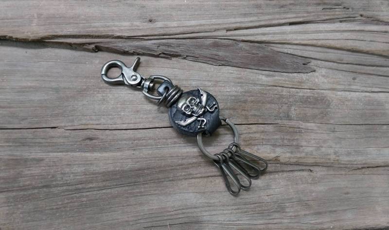 Schädel Leder Keychain Schlüsselanhänger Männer Echte Papa Schwarz Gürtelschlaufe Biker Gothic Gürtel von Thelovertime