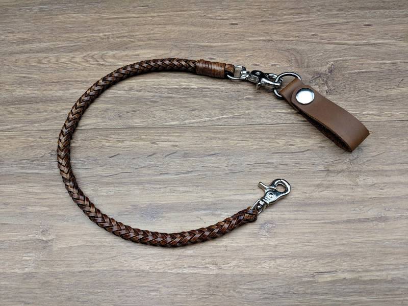 Set Gürtelschlaufe Geflochtene Kette Brieftasche Tan Vintage Echtes Rindsleder Für Herren Biker Lange Schlüsselanhänger von Thelovertime