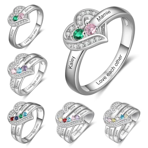 Thelovetag 925 Sterling Silber Personalisierte Unendlichkeitsmutterringe für Frauen Individuelle Verlobungsringe mit 1 ~ 8 Herzsteinen & Namen – Hochzeitsversprechen Muttertagsgeschenk für Frauen, Oma von Thelovetag