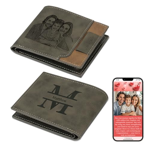 Thelovetag Personalisierte Geldbörse Herren mit NFC – Vatertagsgeschenk für Papa – Individuell graviertes Papa Geschenk aus Leder – Fotos speichern, Text & Name gravieren (Modell 10) von Thelovetag