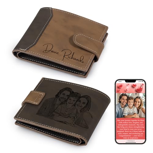 Thelovetag Personalisierte Geldbörse Herren mit NFC – Vatertagsgeschenk für Papa – Individuell graviertes Papa Geschenk aus Leder – Fotos speichern, Text & Name gravieren (Modell 13) von Thelovetag