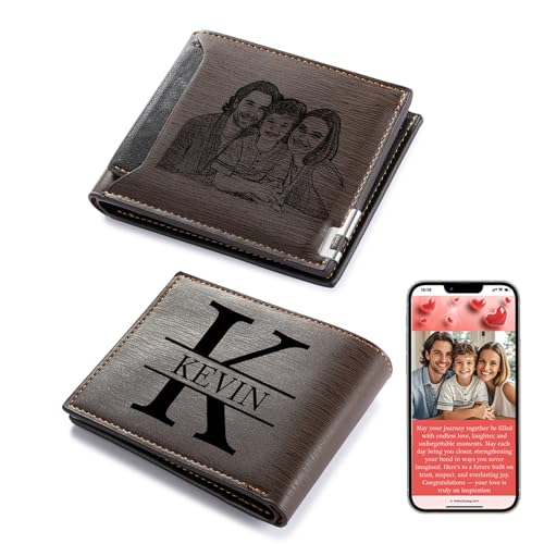 Thelovetag Personalisierte Geldbörse Herren mit NFC – Vatertagsgeschenk für Papa – Individuell graviertes Papa Geschenk aus Leder – Fotos speichern, Text & Name gravieren (Modell 18) von Thelovetag