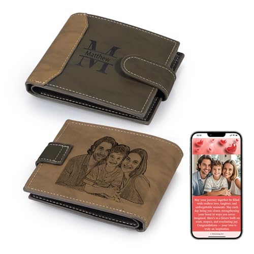 Thelovetag Personalisierte Geldbörse Herren mit NFC – Vatertagsgeschenk für Papa – Individuell graviertes Papa Geschenk aus Leder – Fotos speichern, Text & Name gravieren (Modell 19) von Thelovetag