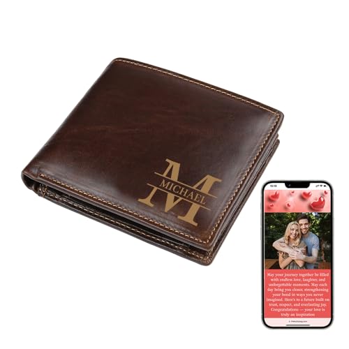Thelovetag Personalisierte Geldbörse Herren mit NFC – Vatertagsgeschenk für Papa – Individuell graviertes Papa Geschenk aus Leder – Fotos speichern, Text & Name gravieren (Modell 4) von Thelovetag