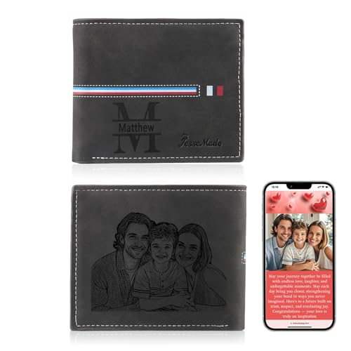Thelovetag Personalisierte Geldbörse Herren mit NFC – Vatertagsgeschenk für Papa – Individuell graviertes Papa Geschenk aus Leder – Fotos speichern, Text & Name gravieren (Modell 8) von Thelovetag