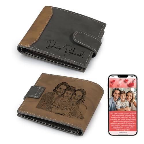 Thelovetag Personalisierte Geldbörse für Herren – individuell gravierte Ledergeldbörse mit NFC-Smart-Album – Fotos speichern und Namen/Text gravieren – einzigartiges Geschenk für Ehemann, Freund von Thelovetag
