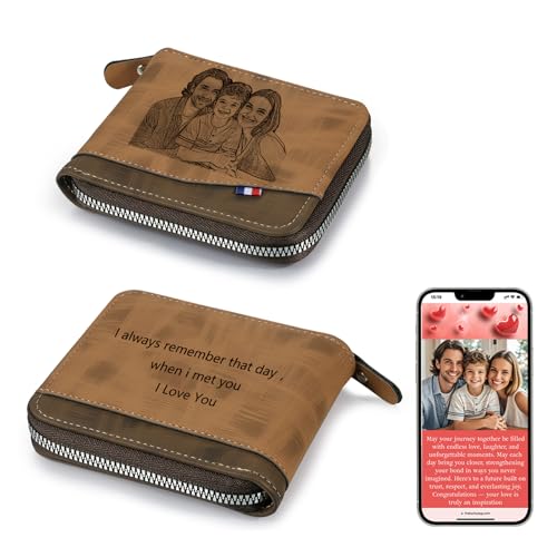 Personalisierte Geldbörse für Männer - Individuelle Gravur Leder Geldbörse mit NFC Smart Album - Fotos speichern & Namen/Text gravieren - Einzigartiges Geschenk für Ehemann, Freund, Papa, Hellbraun von Thelovetag