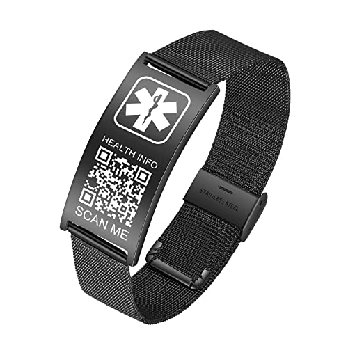 THELUCKYTAG Medizinische Armbänder Männer Frauen mit QR Code Medizinische Alert ID Armbänder Titanstahl Armband Passt Handgelenk Up 8''-10'' Mehr Raum Benutzerdefinierte Notfall medizinische ID Info von Theluckytag