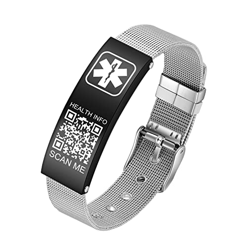 THELUCKYTAG Medizinische Armbänder Männer Frauen mit QR Code Medizinische Alert ID Armbänder Titanstahl Armband Passt Handgelenk Up 8''-10'' Mehr Raum Benutzerdefinierte Notfall medizinische ID Info von Theluckytag