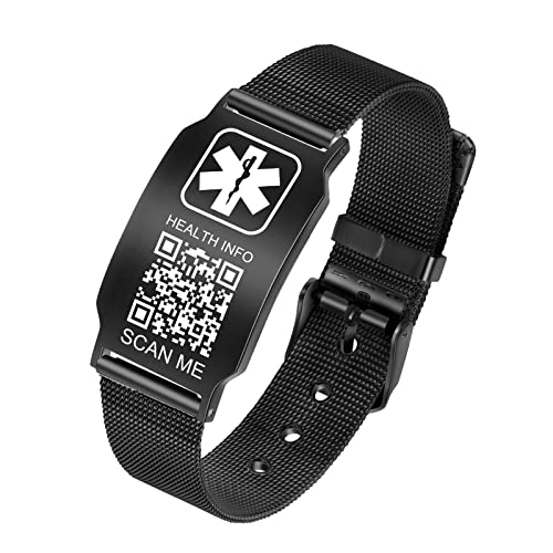 THELUCKYTAG Medizinische Armbänder Männer Frauen mit QR Code Medizinische Alert ID Armbänder Titanstahl Armband Passt Handgelenk Up 8''-10'' Mehr Raum Benutzerdefinierte Notfall medizinische ID Info von Theluckytag