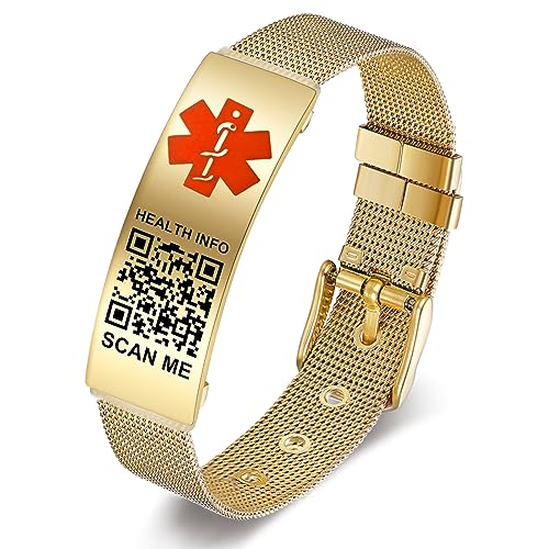 THELUCKYTAG Medizinische Armbänder Männer Frauen mit QR Code Medizinische Alert ID Armbänder Titanstahl Armband Passt Handgelenk Up 8''-10'' Mehr Raum Benutzerdefinierte Notfall medizinische ID Info von Theluckytag