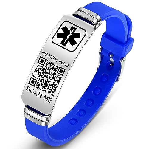 Theluckytag Medizinische Armbänder Männer Frauen mit QR Code Alert ID Armbänder Silikon wasserdichtes Armband passt Handgelenke bis 9'''mehr Raum Benutzerdefinierte Notfall medizinische ID Alert Info von Theluckytag