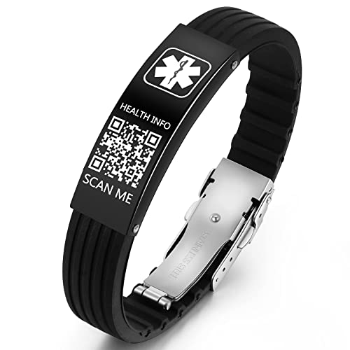 Theluckytag Medizinische Armbänder Männer Frauen mit QR Code Alert ID Armbänder Silikon wasserdichtes Armband passt Handgelenke bis 9'''mehr Raum Benutzerdefinierte Notfall medizinische ID Alert Info Theluckytag Medizinische Armbänder Männer Frauen mit QR Code Alert ID Armbänder Silikon wasserdichtes Armband passt Handgelenke bis 9'''mehr Raum Benutzerdefinierte Notfall medizinische ID Alert Info von Theluckytag