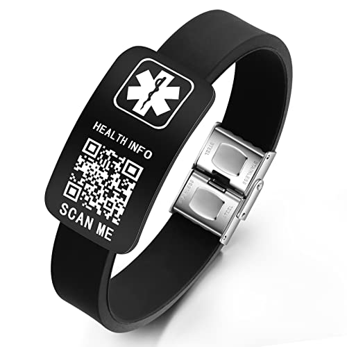 Theluckytag Medizinische Armbänder Männer Frauen mit QR Code Alert ID Armbänder Silikon wasserdichtes Armband passt Handgelenke bis 9'''mehr Raum Benutzerdefinierte Notfall medizinische ID Alert Info Theluckytag Medizinische Armbänder Männer Frauen mit QR Code Alert ID Armbänder Silikon wasserdichtes Armband passt Handgelenke bis 9'''mehr Raum Benutzerdefinierte Notfall medizinische ID Alert Info von Theluckytag