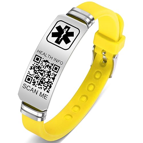 Theluckytag Medizinische Armbänder Männer Frauen mit QR Code Alert ID Armbänder Silikon wasserdichtes Armband passt Handgelenke bis 9'''mehr Raum Benutzerdefinierte Notfall medizinische ID Alert Info von Theluckytag