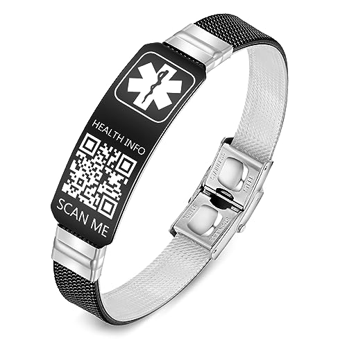 Theluckytag Medizinische Armbänder Männer Frauen mit QR Code Alert ID Armbänder. Kunststoff-Armband passt Handgelenke bis zu 9'',Mehr Raum Benutzerdefinierte Notfall medizinische ID Informationen von Theluckytag