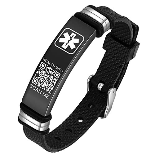 Theluckytag Medizinische Armbänder Männer Frauen mit QR Code Alert ID Armbänder. Kunststoff-Armband passt Handgelenke bis zu 9'',Mehr Raum Benutzerdefinierte Notfall medizinische ID Informationen von Theluckytag