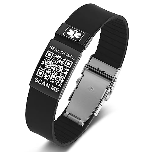 Theluckytag Medizinische Armbänder für Männer und Frauen mit QR-Code, medizinische Notfall-ID-Armbänder, Sport, Jungen, Mädchen, wasserdichtes Silikon-Armband, passend für Handgelenke bis zu 22,9 cm – von Theluckytag