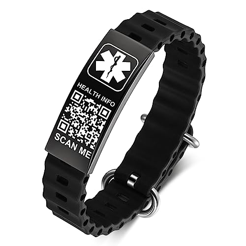 Theluckytag Medizinische Armbänder für Männer und Frauen mit QR-Code, medizinische Notfall-ID-Armbänder, Sport, Jungen, Mädchen, wasserdichtes Silikon-Armband, passend für Handgelenke bis zu 22,9 cm – von Theluckytag