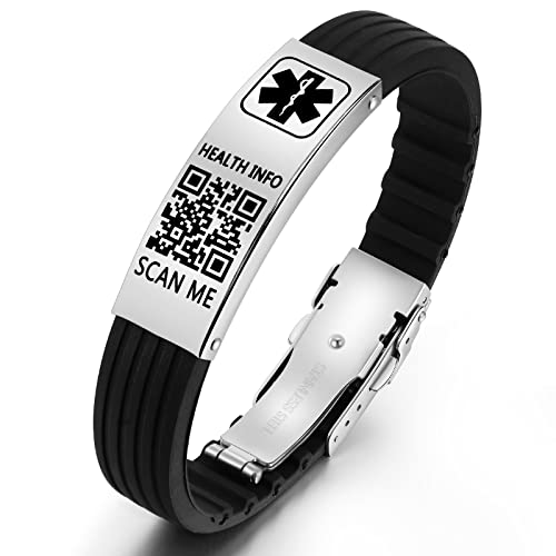 Theluckytag Medizinische Armbänder für Männer und Frauen mit QR-Code, medizinische Notfall-ID-Armbänder, Sport, Jungen, Mädchen, wasserdichtes Silikon-Armband, passend für Handgelenke bis zu 22,9 cm – von Theluckytag