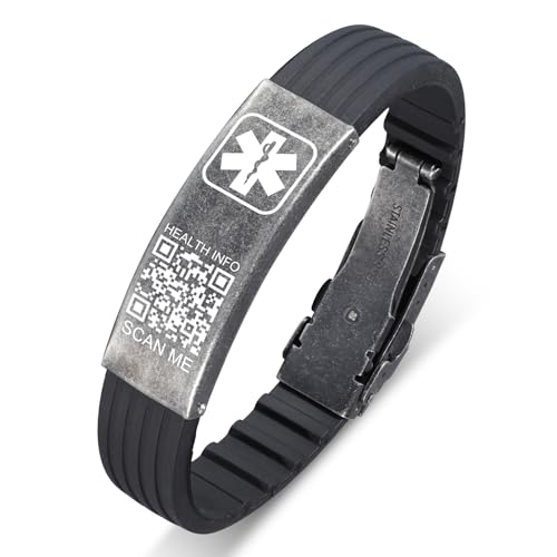 Theluckytag Medizinische Armbänder für Männer und Frauen mit QR-Code, medizinische Notfall-ID-Armbänder, Sport, Jungen, Mädchen, wasserdichtes Silikon-Armband, passend für Handgelenke bis zu 22,9 cm – von Theluckytag