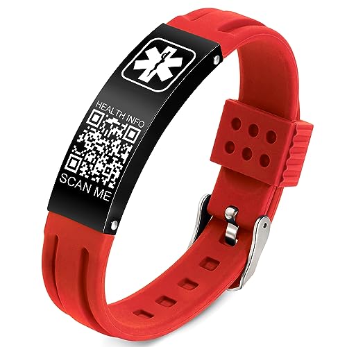 Theluckytag Medizinische Armbänder für Männer und Frauen mit QR-Code, medizinische Notfall-ID-Armbänder, Sport, Jungen, Mädchen, wasserdichtes Silikon-Armband, passend für Handgelenke bis zu 22,9 cm – von Theluckytag