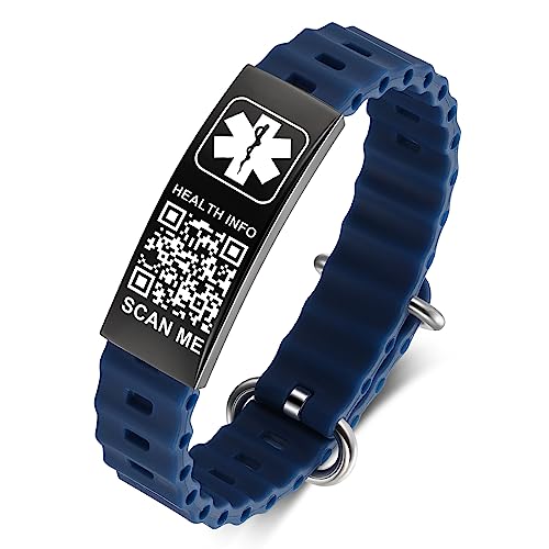 Theluckytag Medizinische Armbänder für Männer und Frauen mit QR-Code-Benachrichtigung, ID, Sport, Jungen, Mädchen, Silikon, wasserdicht, für Handgelenke bis zu 22,9 cm (9 Zoll), mehr Platz, von Theluckytag