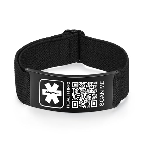 Theluckytag Medizinische Armbänder für Sport, Herren und Damen, mit QR-Code, medizinische Notfall-ID-Armbänder – Nylon, wasserdichtes Armband für Handgelenke bis zu 17,8 cm – mehr Platz von Theluckytag