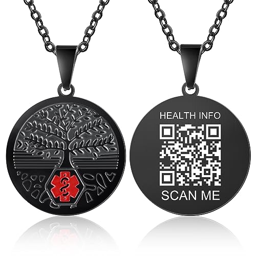 Theluckytag Medizinische Notfall-Halskette für Männer, Frauen, Kinder, 48,3 cm, Medizinische Halskette, graviert, QR-Code, medizinische ID-Halskette, mehr Platz, individuelle von Theluckytag