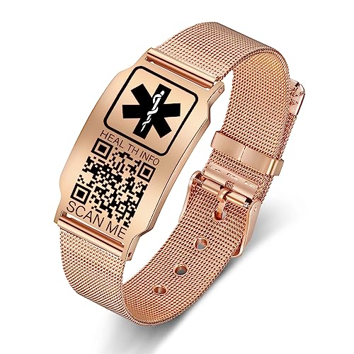 Theluckytag Upgraded Medical Armbänder Männer Frauen mit QR Code Alert ID Armbänder mit Titan Stahl Armband Fits Handgelenke Up 8''-10''-Mehr Raum Benutzerdefinierte Notfall medizinische ID Info von Theluckytag