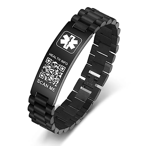 Theluckytag Upgraded Medical Armbänder Männer Frauen mit QR Code Alert ID Armbänder mit Titan Stahl Armband Fits Handgelenke Up 8''-10''-Mehr Raum Benutzerdefinierte Notfall medizinische ID Info von Theluckytag