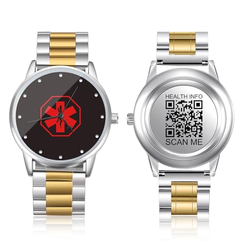 Theluckytag Verbesserte medizinische Armband-Uhr für Männer und Frauen mit QR-Code, medizinische Notfall-ID-Armbänder, Edelstahl, 22,9 - 25,4 cm, Armband – 38 mm, 43 mm, leicht zu lesendes von Theluckytag