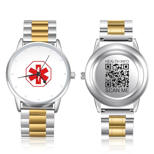 Theluckytag Verbesserte medizinische Armband-Uhr für Männer und Frauen mit QR-Code, medizinische Notfall-ID-Armbänder, Edelstahl, 22,9 - 25,4 cm, Armband – 38 mm, 43 mm, leicht zu lesendes von Theluckytag